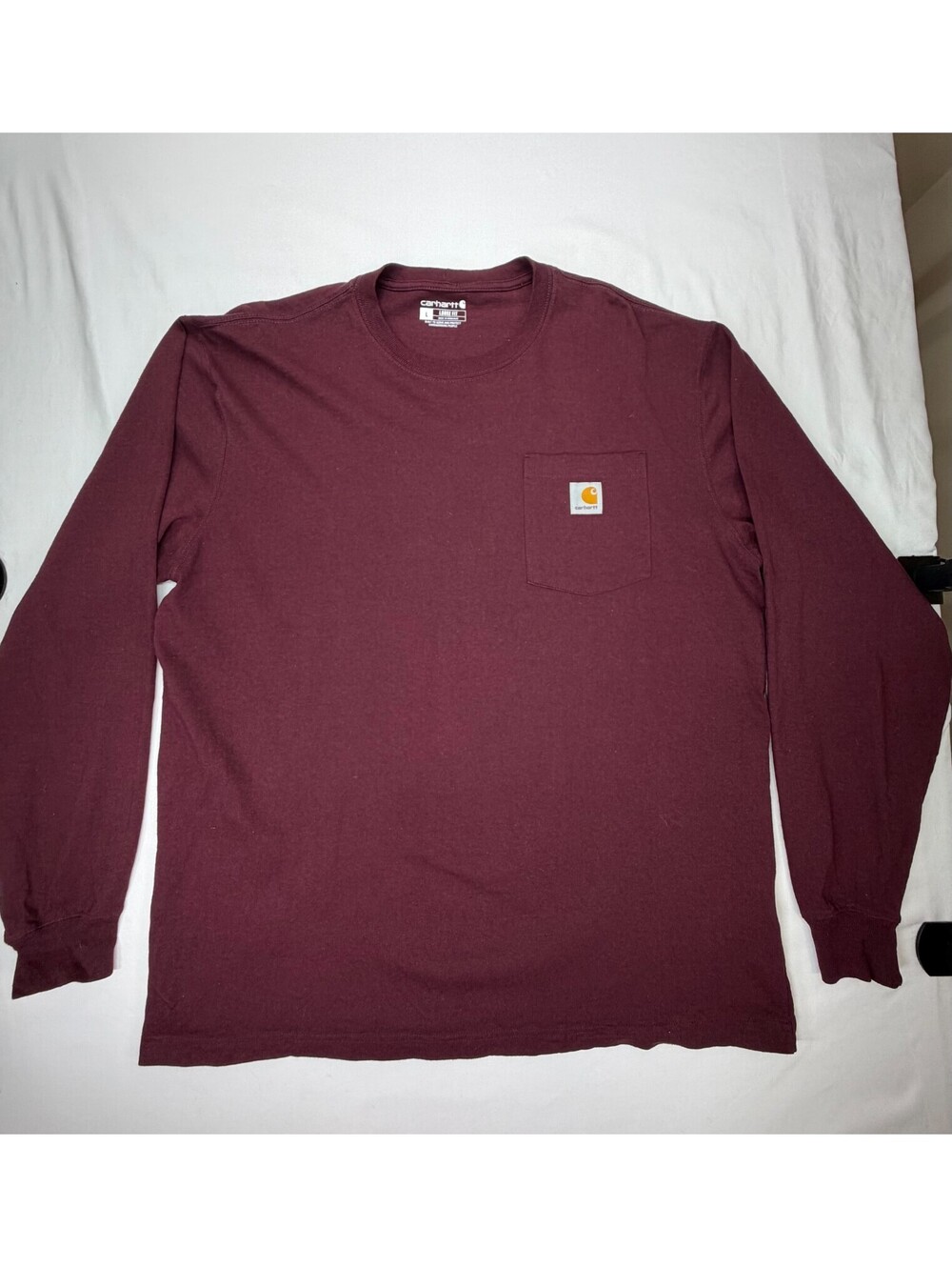 Carhartt Men's T Shirt Long Sleeve Loose Fit Chest Pocket Solid Size L Purple